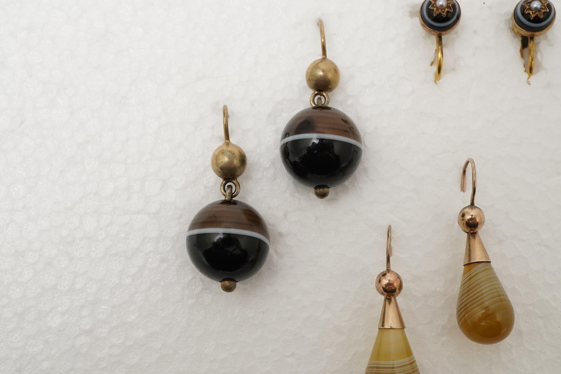 Three pairs of agate earrings, late 19th century